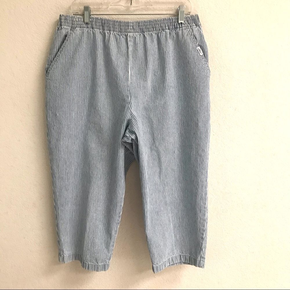 Vintage Chic pinstripe pull on cropped denim jeans Women’s 14 grannycore coastal